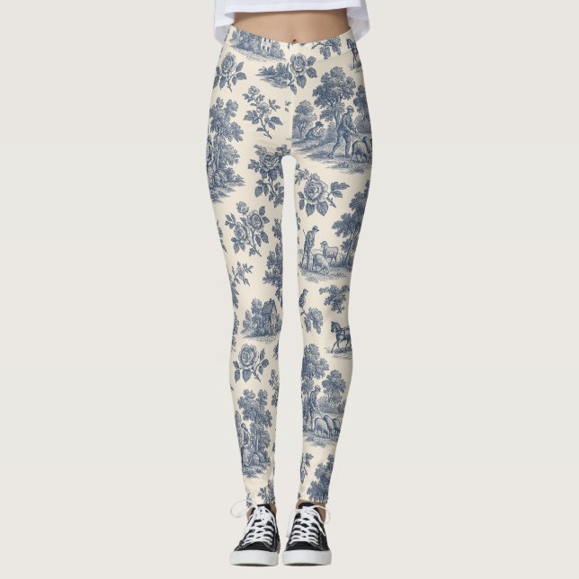 Leggings Minuit dans le pré - Motif de toile bleue Leggin (Devant)