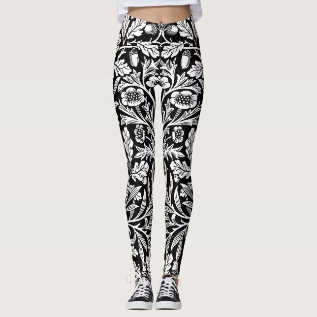 Leggings Miroirs's Acorns et chêne Feuille noir et blanc (Devant)