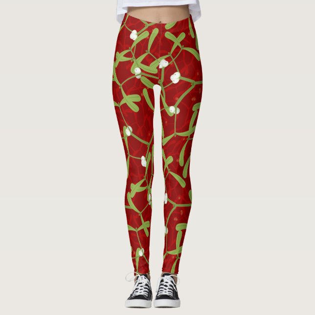 Leggings mistletoe rouge de noël (Devant)