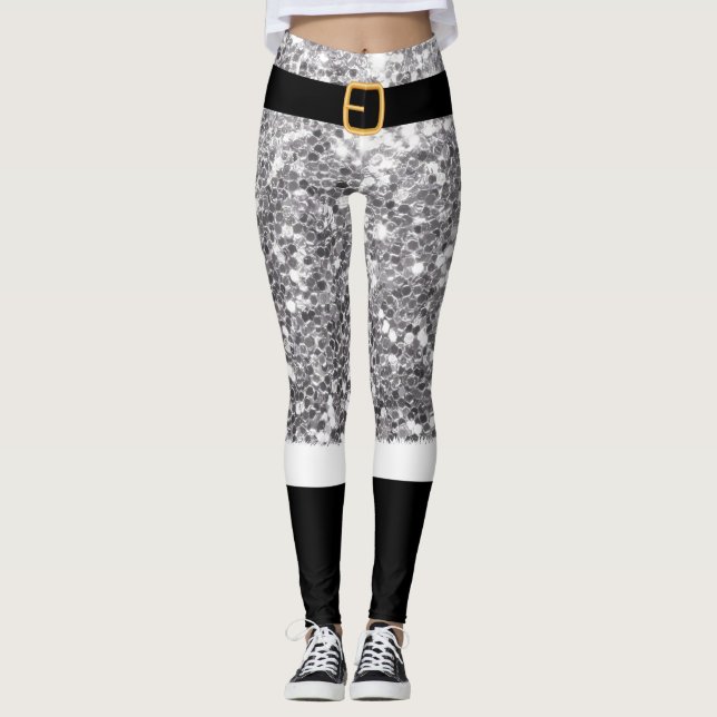 Leggings Mme Santa Claus parties scintillant d'argent (Devant)