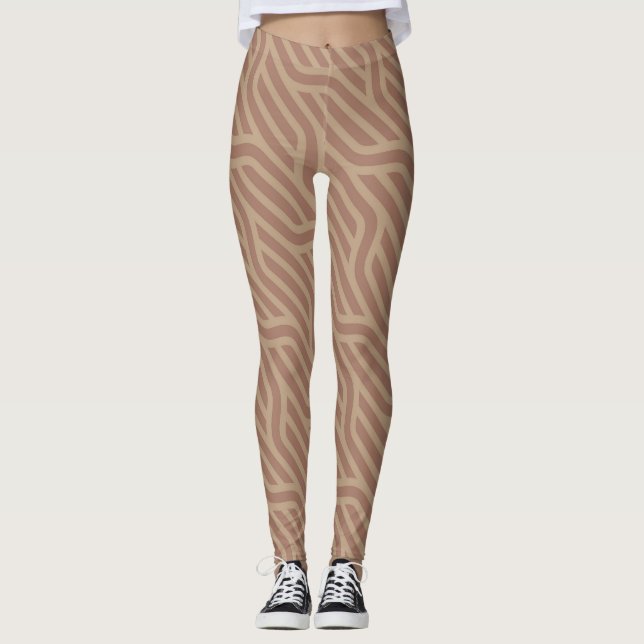 Leggings Mocha Mousse Brown Buffet Beige Wavy Line Motif (Devant)
