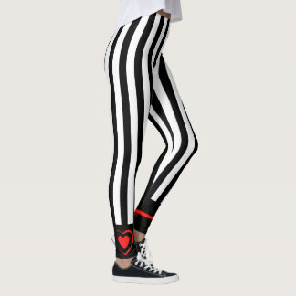 Leggings Mod Black & White Stripes avec Bright Red Heart