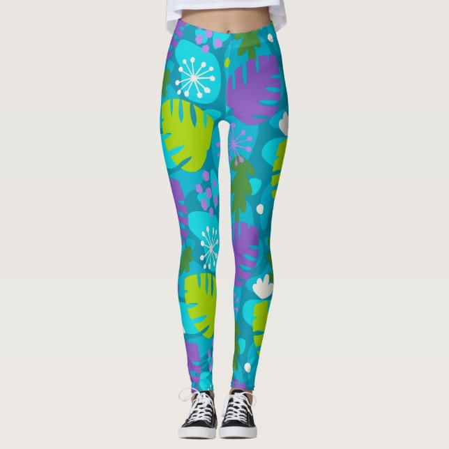 Leggings Mod Feuille Monstera Abstrait Hawaiien Tropical -T (Devant)