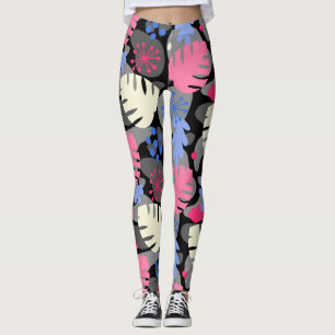 Leggings Mod Monstera Feuille Abstraite Hawaiienne Tropical