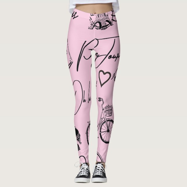 Leggings Mode, calligraphie, Tour Eiffel, lèvres (Devant)