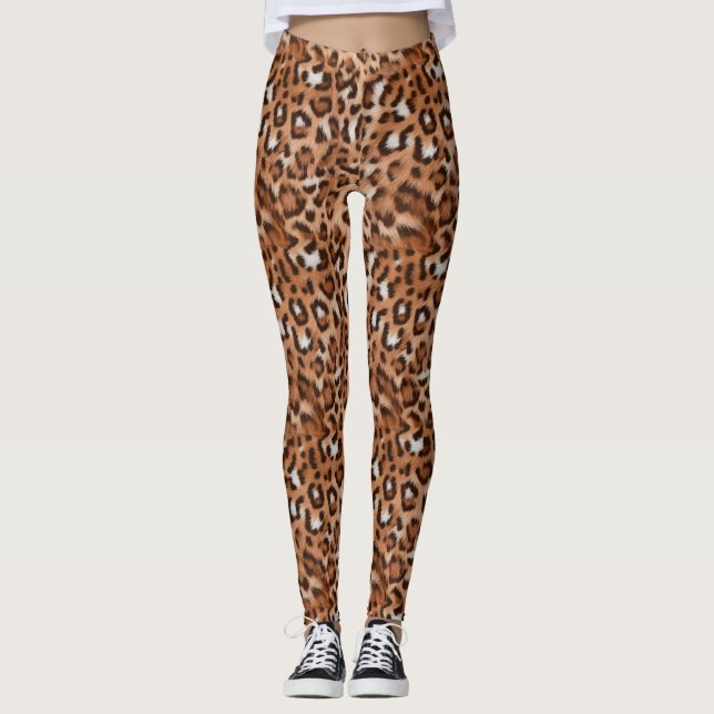 Leggings Mode, Féroce, Brun, Blanc & Léopard Noir (Devant)