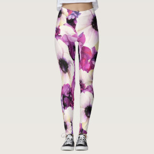 Leggings Mode Florale Aquarelle Violet Gras