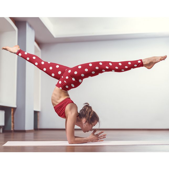 Leggings Mode Motif rétro chic rouge Pois (Retro Chic Red White Polka Dots Pattern Fashion Leggings)