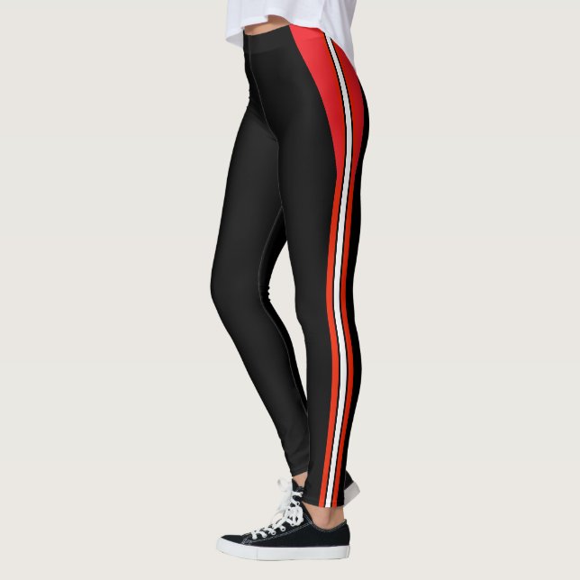 Leggings Mode Noir avec Rayures Rouges et Blanches (Gauche)