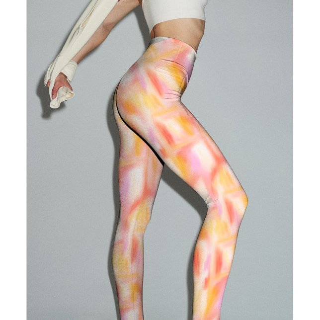 Leggings Mode tendance Moderne Pink Yellow Tie Dye (Modern Cute Light Pink Yellow Tie Dye Pattern-Printed Leggings for Yoga, Fitness, & Lifestyle.)