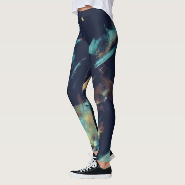 Leggings Mode unique Bleu Vert Motif Abstrait Femmes (Gauche)