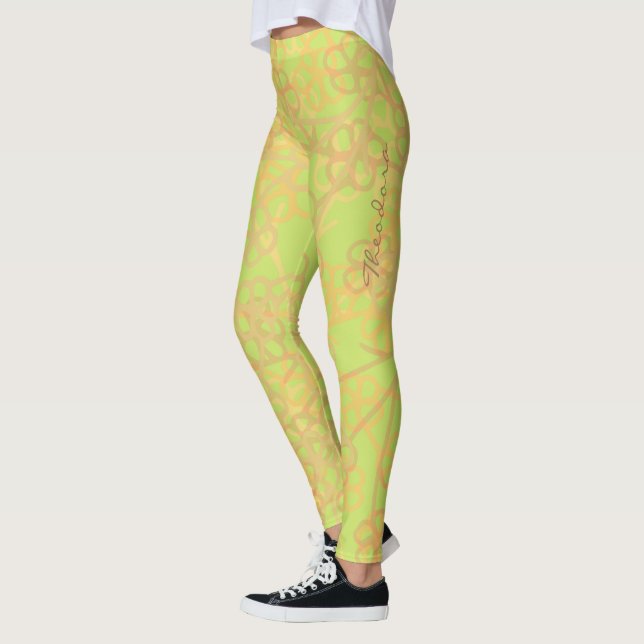 Leggings Modèle Abstrait or vert floral (Gauche)