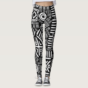 Leggings Modèle africain ethnique #6 noir et blanc