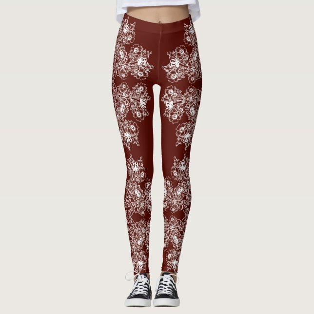 Leggings Modèle baroque floral de rouge foncé de style (Devant)