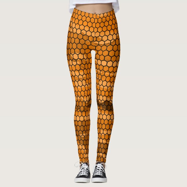 Leggings Modèle Chic Noir Et Orange Honeycomb (Devant)