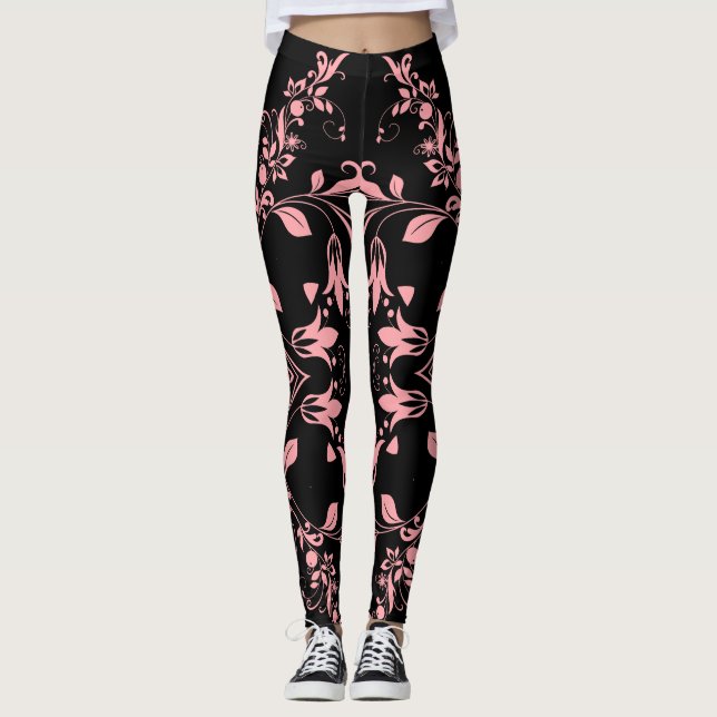 Leggings Modèle Chic rose Damask Dessin féminin (Devant)