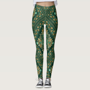 Leggings Modèle Damas vintage - vert émeraude et or
