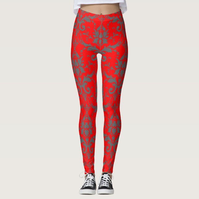 Leggings Modèle de damas rouge mignonne jambières d'entraîn (Devant)