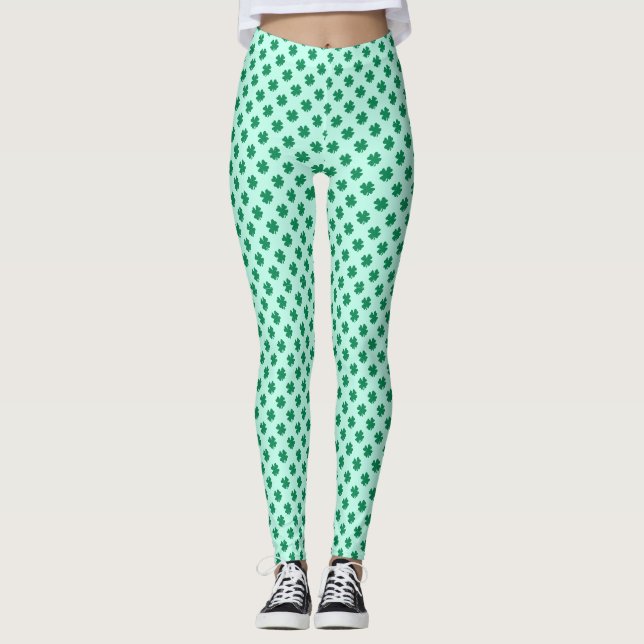 Leggings Modèle de feuille de trèfle de la Saint-Patrick (Devant)