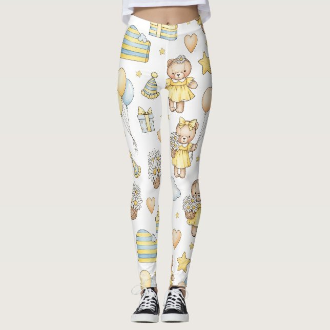 Leggings Modèle de jardin de marguerites Ourson (14) (Devant)