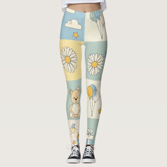 Leggings Modèle de jardin de marguerites Ourson (17) (Devant)