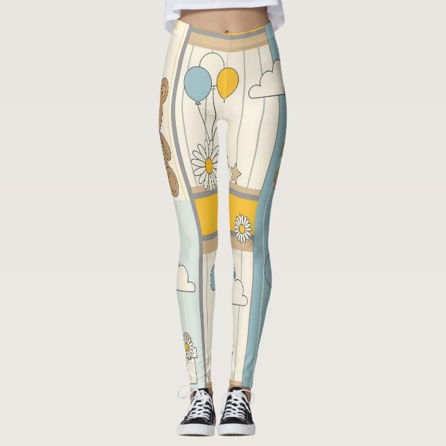 Leggings Modèle de jardin de marguerites Ourson (9) (Devant)