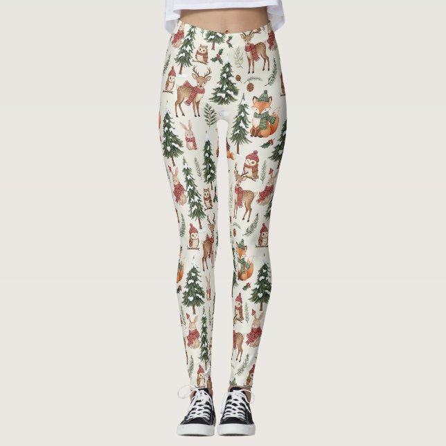 Leggings Modèle de renard de cerf de lapin de bois de Noël  (Devant)