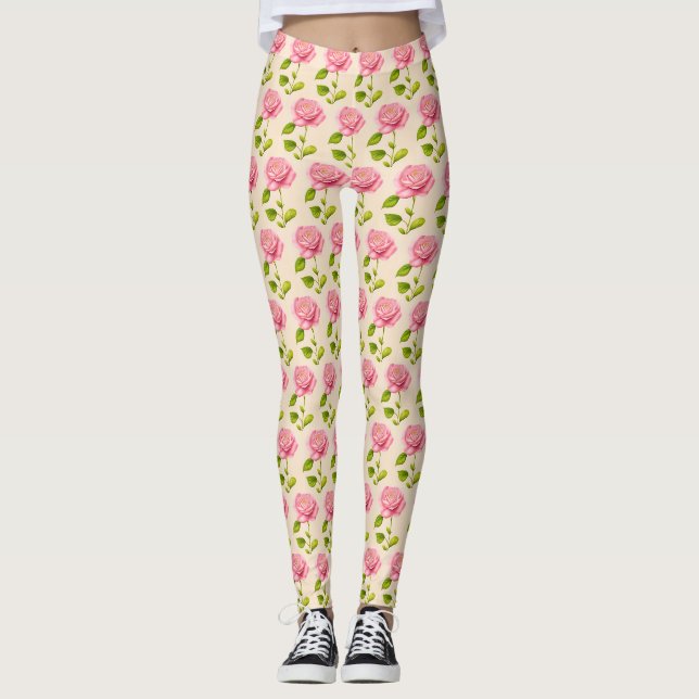 Leggings Modèle de roses rose pink (Devant)