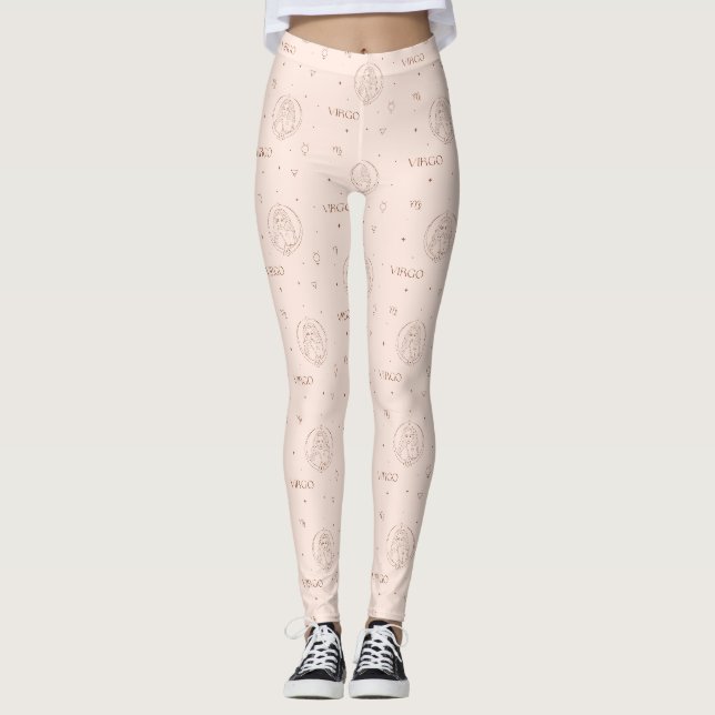 Leggings Modèle de zodiaque Vierge en marron et bordeaux (Devant)