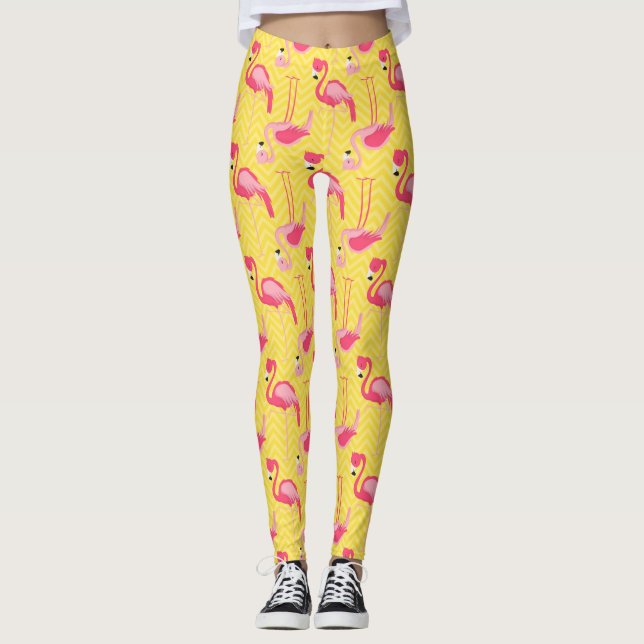 Leggings Modèle flamant rose sur jambières de fille jaune (Devant)