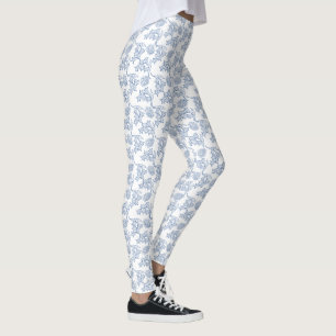 Leggings Modèle Floral bleu Indigo sur blanc pour la Person