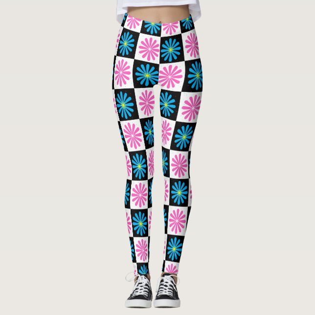 Leggings Modèle floral bleu rose géométrique (Devant)