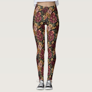 Leggings Modèle floral Bourgogne