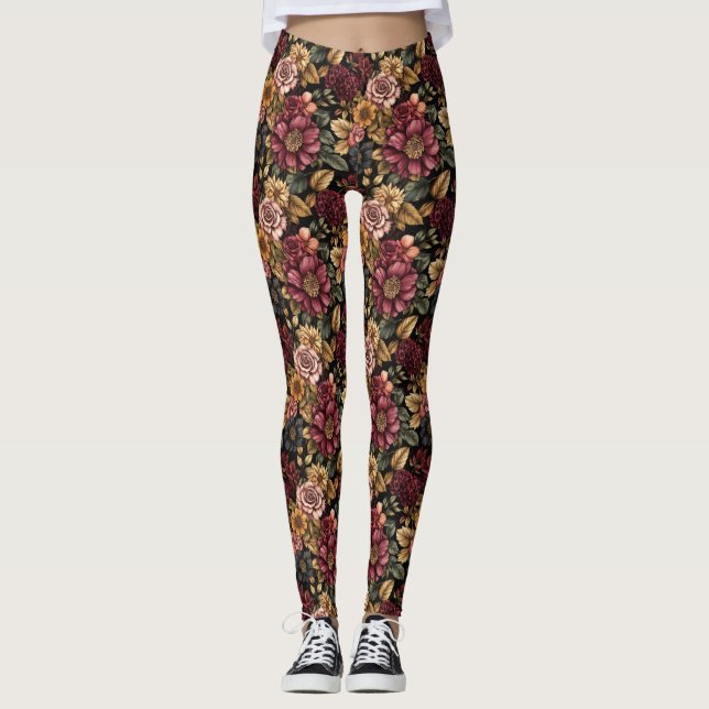 Leggings Modèle floral Bourgogne (Devant)