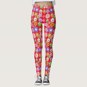 Leggings Modèle floral coloré 3D moderne 03x4 Rouge BG