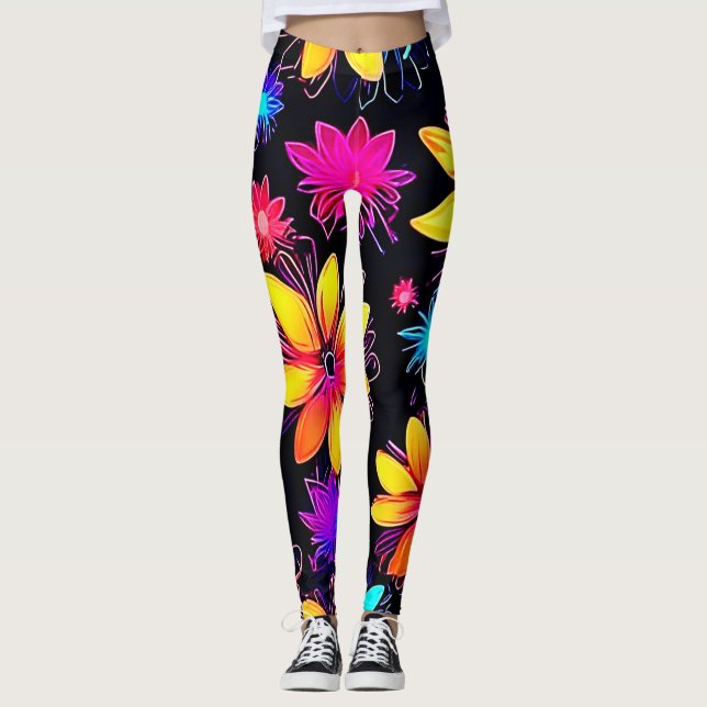 Leggings Modèle floral de néon vivid (Devant)