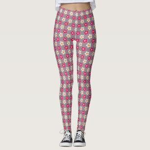Leggings Modèle floral de pourpre et de fleurs blanches sur