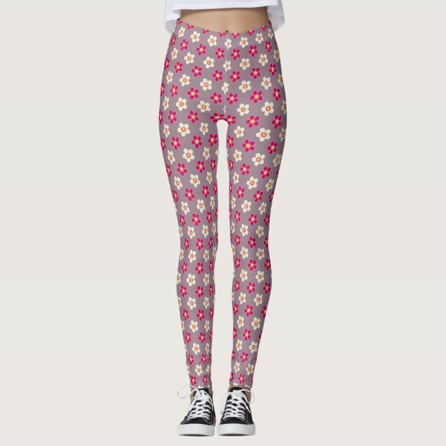 Leggings Modèle floral de pourpre et de fleurs blanches sur (Devant)