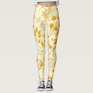 Leggings Modèle Floral d'or pour l'automne. L jaune BG