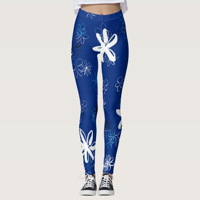 Leggings Modèle floral moderne bleu marine (Devant)