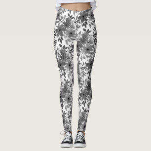 Leggings Modèle floral monochromatique blanc et gris