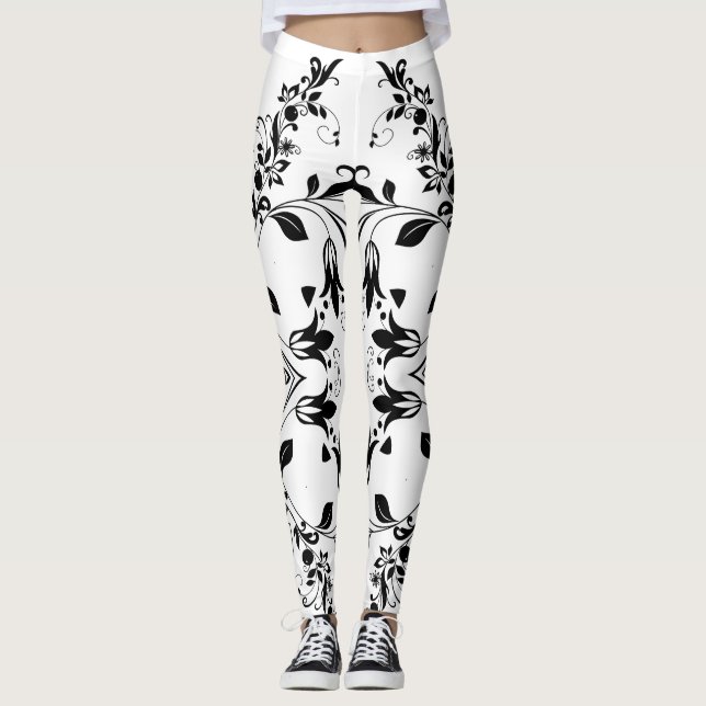 Leggings Modèle floral noir sur l'entraînement des femmes b (Devant)