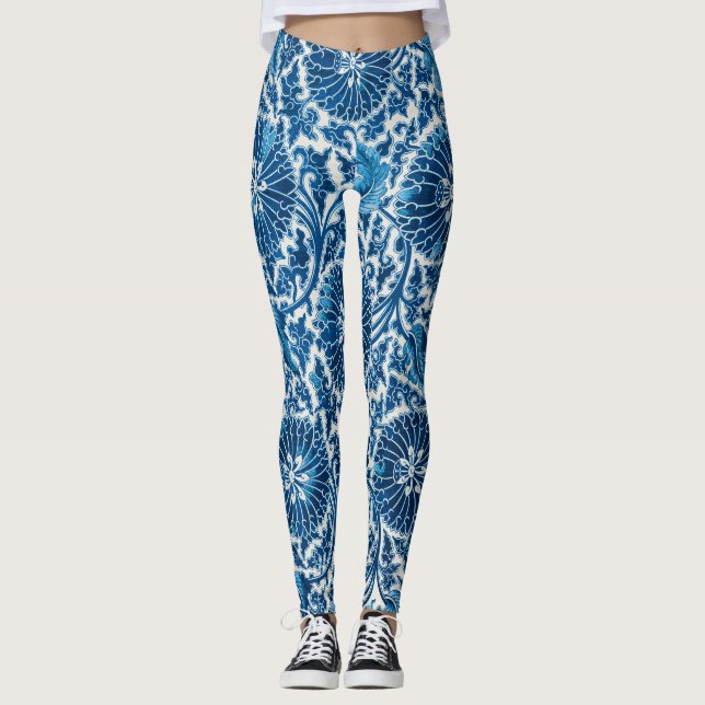Leggings Modèle Floral Ornemental Bleu vintage (Devant)