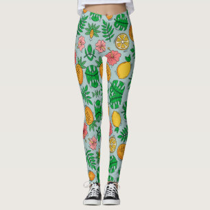 Leggings Modèle floral rose et vert jaune exotique