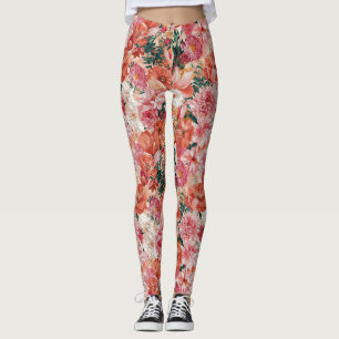 Leggings Modèle Floral rose orange