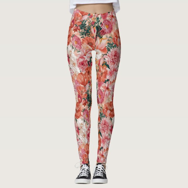 Leggings Modèle Floral rose orange (Devant)