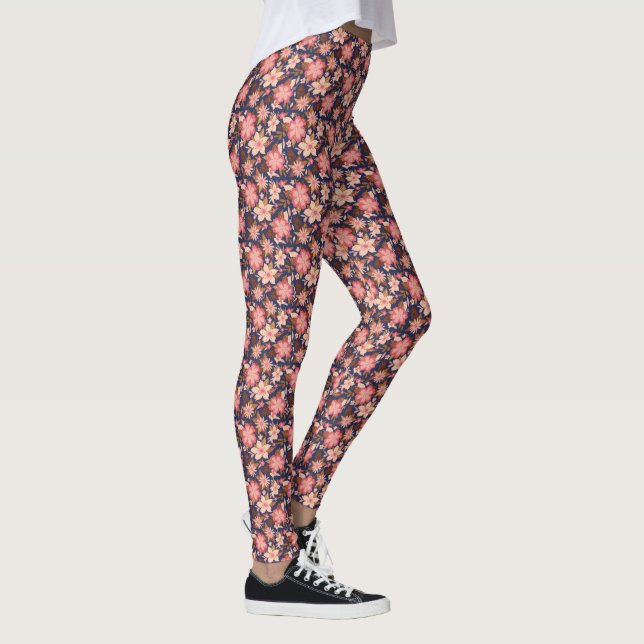 Leggings Modèle floral rose rétro mignon (Droite)