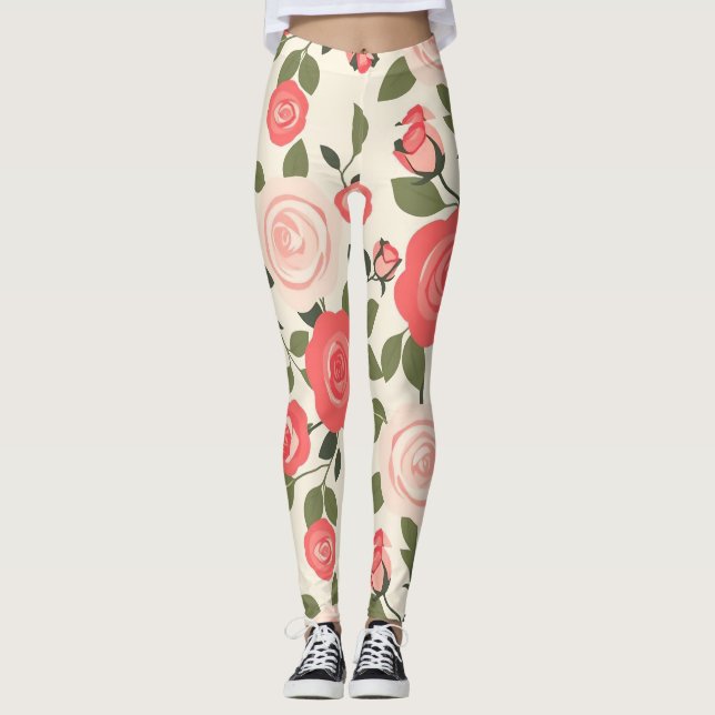 Leggings Modèle floral rose romantique (Devant)