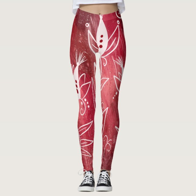 Leggings Modèle Floral rouge (Devant)