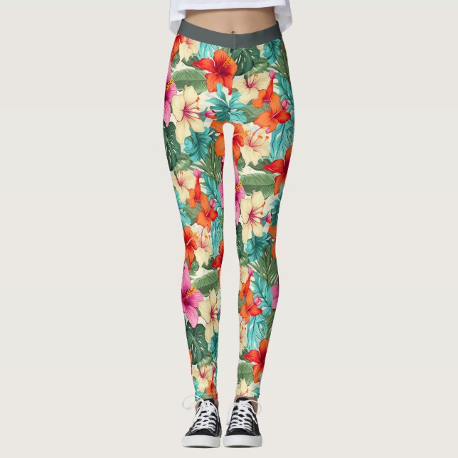 Leggings Modèle floral tropical vibre (Devant)